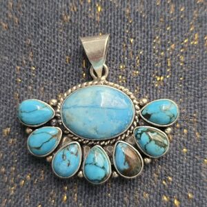 Turquoise Accent Silver Pendant Necklace - Blue